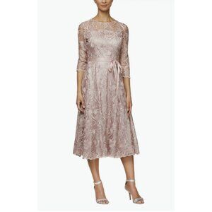 Alex Evenings Nordstrom Embroidered Pink Rose Floral Sheer Formal Dress Sz 10